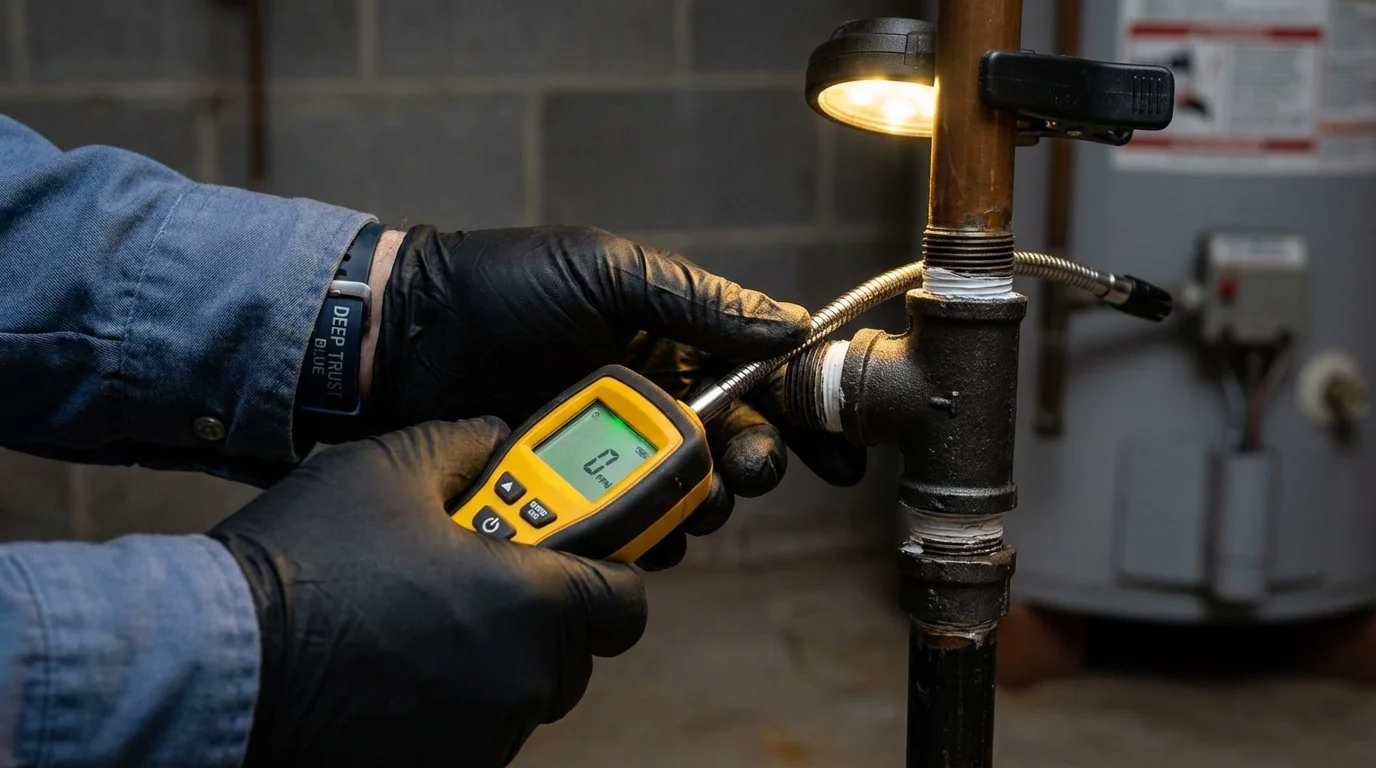 Gas leak detection with electronic sniffer by Johns Plumbing LLC in Logansport