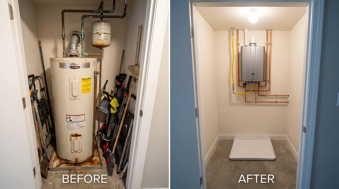 Tank water heater versus wall-mounted tankless unit comparison for Logansport, LA homeowners